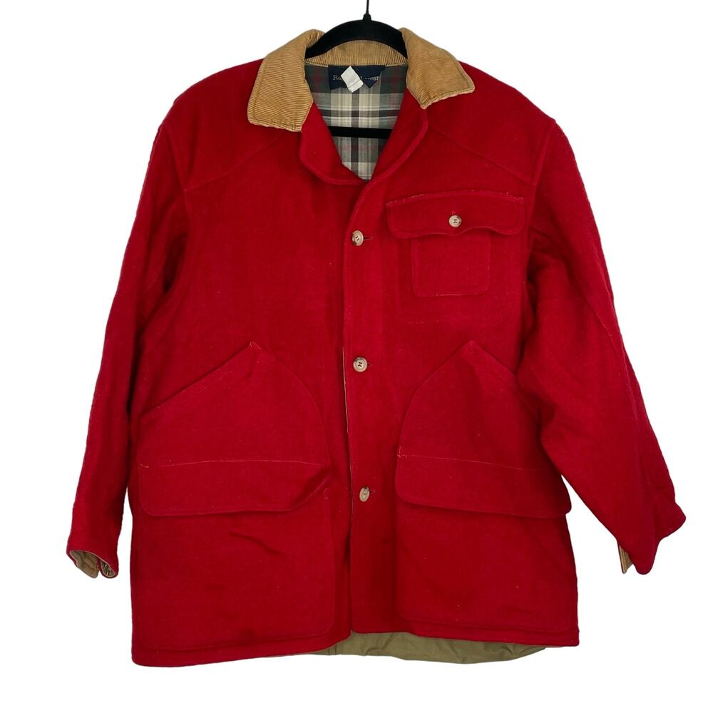 Ralph Lauren Vibrant Red Pea Coat with Camel Collar